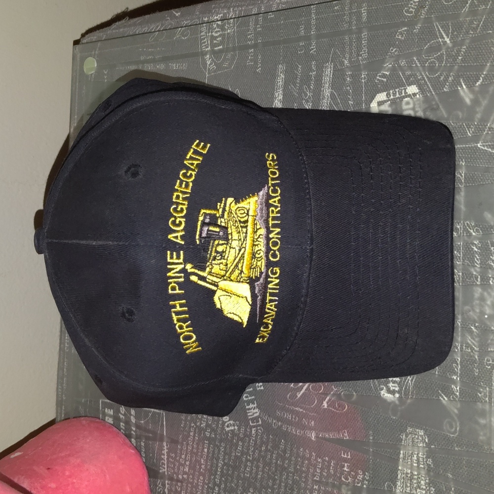 Vtg North Pine Aggregate Excavating Contractors Leather Strapback Hat Cap